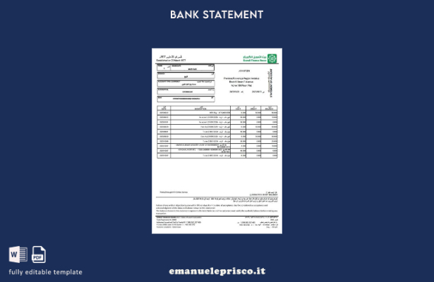 modello word di estratto conto della Kuwait Finance House in stile verificato